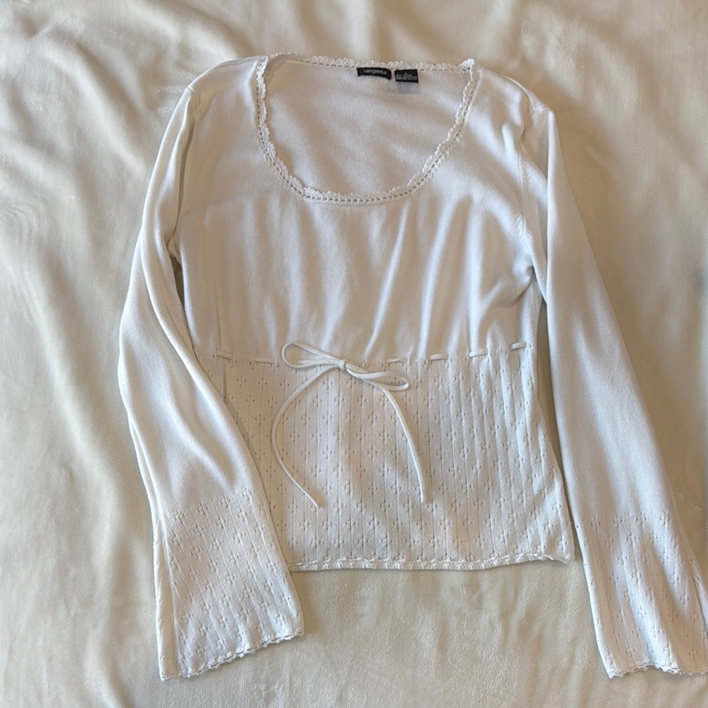 Tangents Cream Long Sleeve Tie Front Blouse